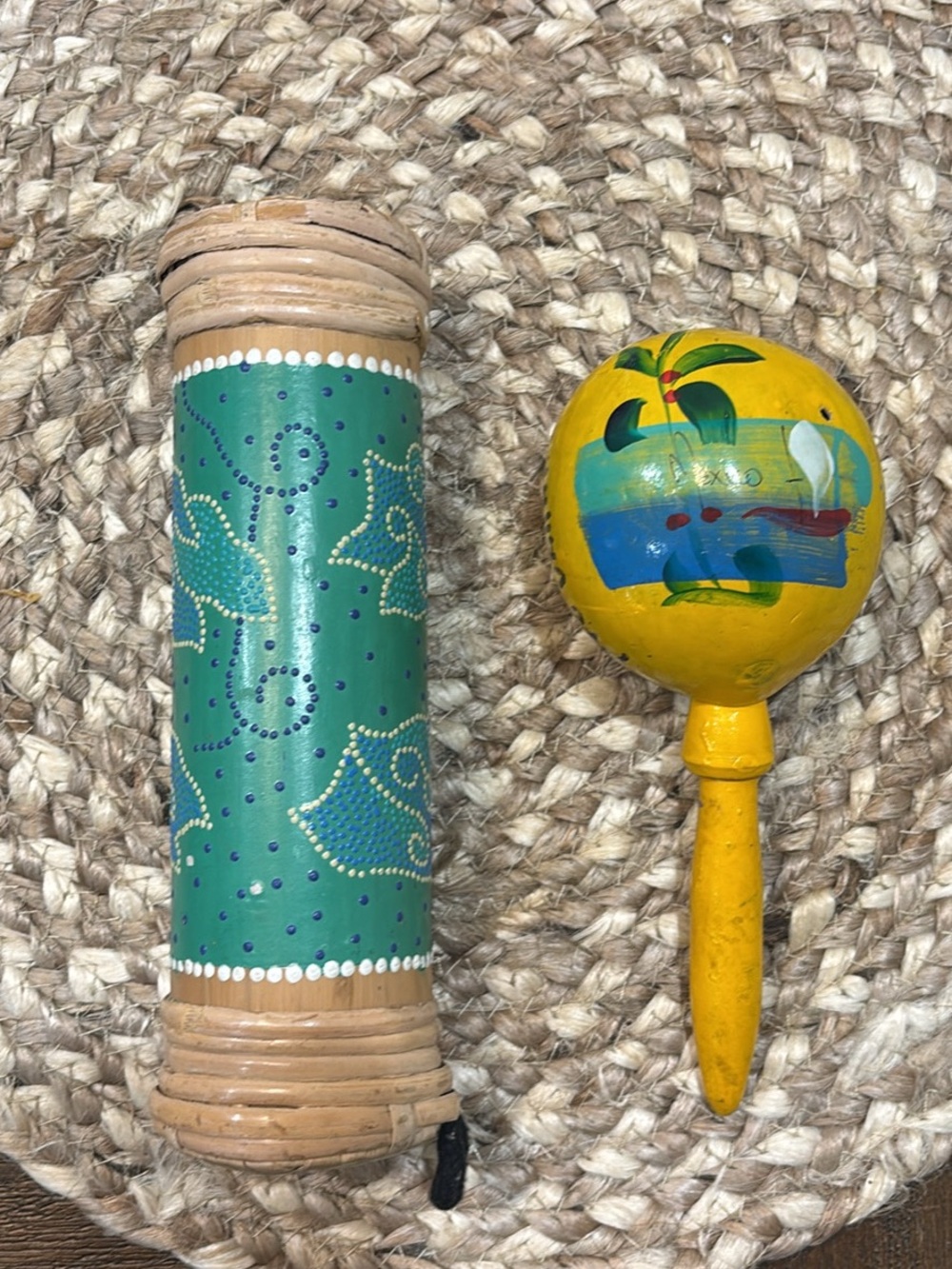 Hand-Painted Kids Maracas Set in Green and Yellow